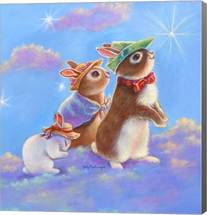 Framed Mice, Squirrel and Bunny family in Clouds II Print