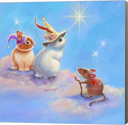 Framed Two Lop Eared Bunnies Mouse and Two Bunnies in Clouds II Print