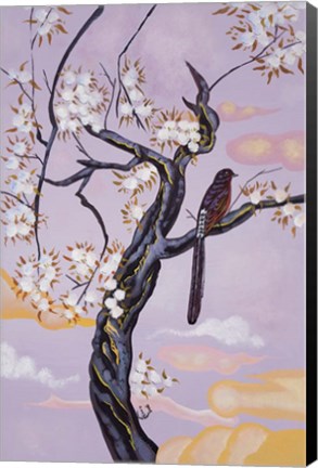 Framed Bird On Lavender Print