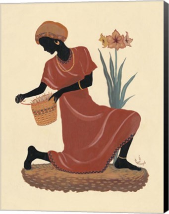 Framed Kneeling Left Weaving Basket - Orange Dress Print