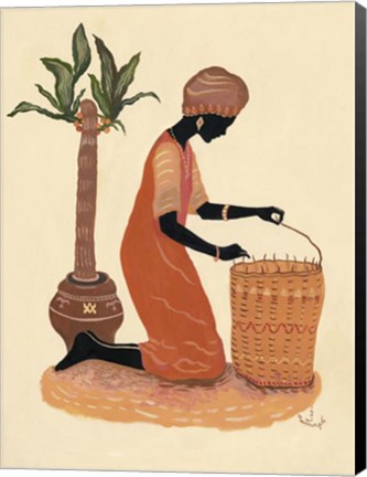 Framed Kneeling Right Weaving Basket - Orange Dress Print