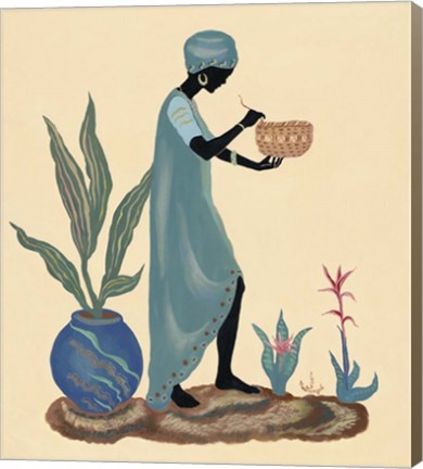 Framed Standing Weaving Basket In Teal Print