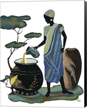 Framed Woman Pouring In Blue Print