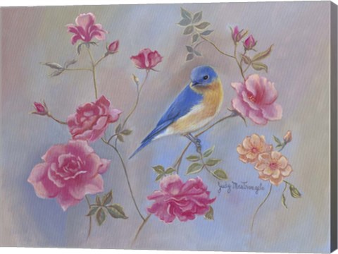 Framed Blue Bird In Roses Print