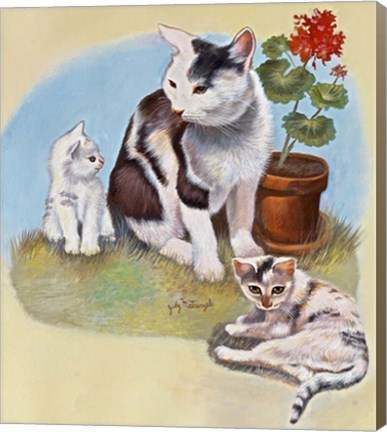 Framed Mother Cat And Kittens Print