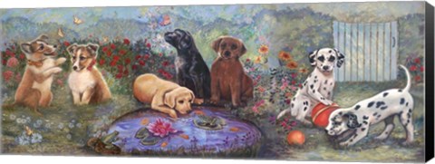 Framed Puppies And Pond Print