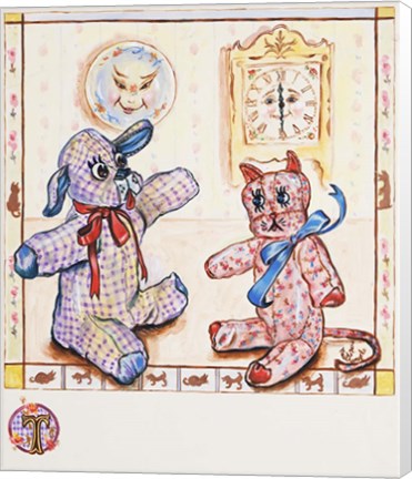 Framed Gingham Dog And Calico Cat Print