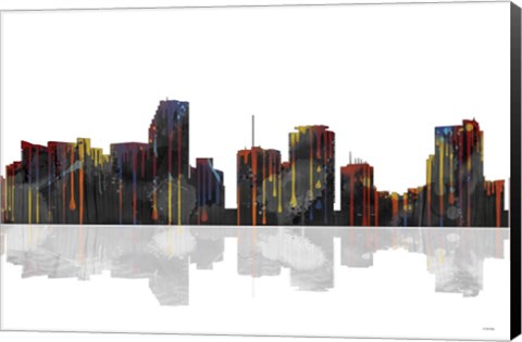 Framed Miami Florida Skyline BW 1 Print