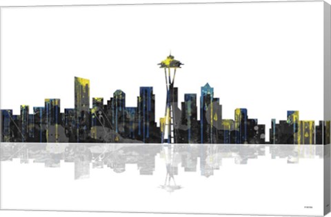 Framed Seattle Washington Skyline BW 1 Print