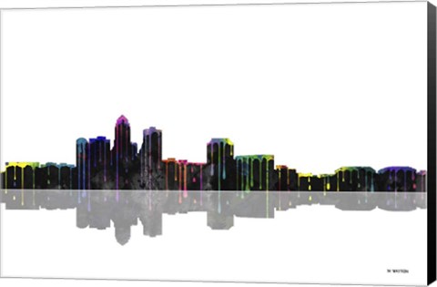 Framed Des Moines Iowa Skyline BW 1 Print