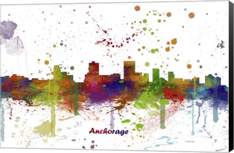 Framed Anchorage Alaska Skyline Multi Colored 1 Print