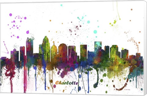 Framed Charlotte NC Skyline Multi Colored 1 Print