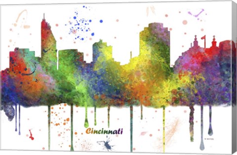 Framed Cincinnati Ohio Skyline Multi Colored 1 Print