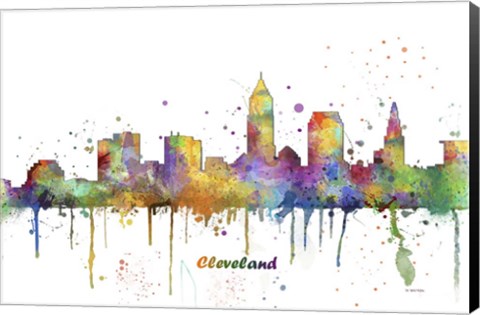 Framed Cleveland Ohio Skyline Multi Colored 1 Print