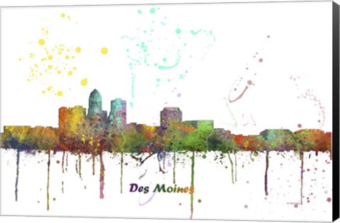 Framed Des Moines Iowa Skyline Multi Colored 1 Print