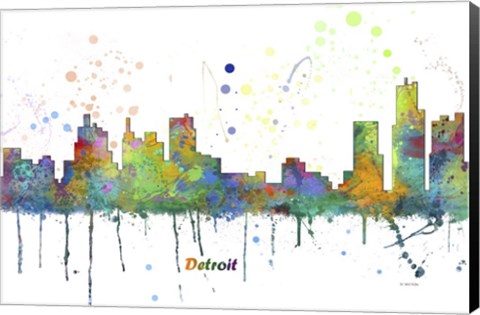 Framed Detroit Michigan Skyline Multi Colored 1 Print