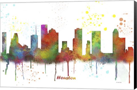 Framed Houston Texas Skyline Multi Colored 1 Print