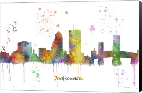 Framed Jacksonville Florida Skyline Multi Colored 1 Print