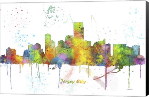 Framed Jersey City New Jersey Skyline Multi Colored 1 Print