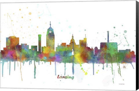Framed Lansing Michigan Skyline Multi Colored 1 Print