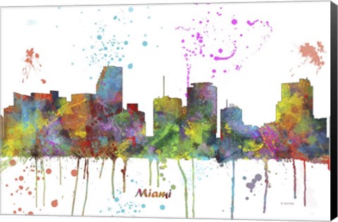 Framed Miami Florida Skyline Multi Colored 1 Print