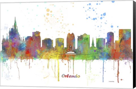 Framed Orlando Florida Skyline Multi Colored 1 Print