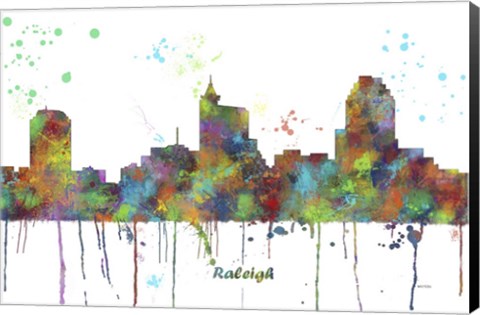 Framed Raleigh North Carolina Skyline Multi Colored 1 Print
