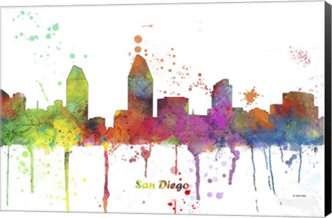 Framed San Diego California Skyline Multi Colored 1 Print