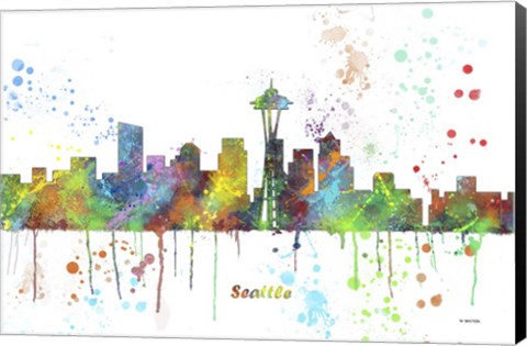 Framed Seattle Washington Skyline Multi Colored 1 Print