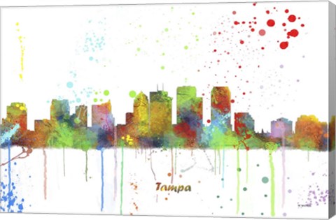 Framed Tampa Florida Skyline Multi Colored 1 Print