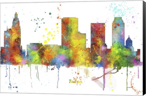 Framed Tulsa Oklahoma Skyline Multi Colored 1 Print