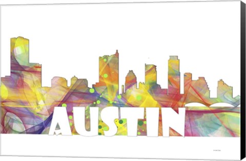 Framed Austin Texas Skyline Multi Colored 2 Print
