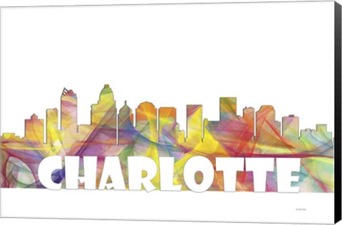Framed Charlotte NC Skyline Multi Colored 2 Print