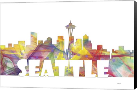 Framed Seattle Washington Skyline Multi Colored 2 Print