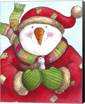 Framed Snowman And Sparrow Print
