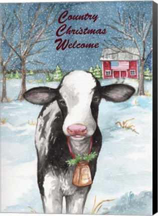 Framed Country Christmas Cow Flag Print