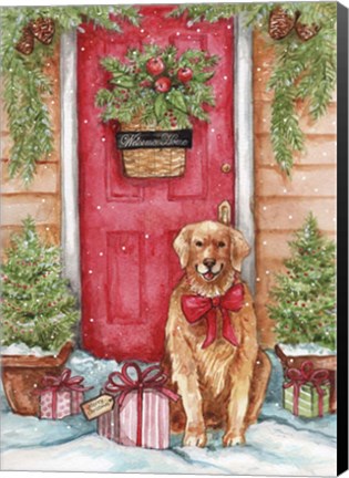 Framed Golden At Christmas Door Print