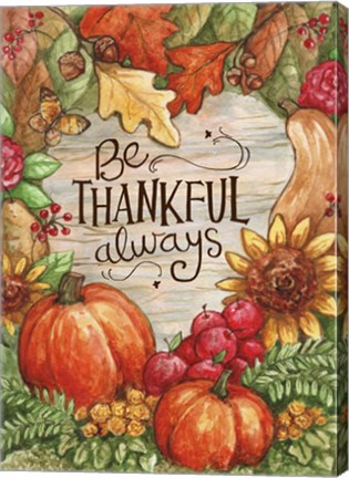 Framed Leaves Heart Be Thankful Print
