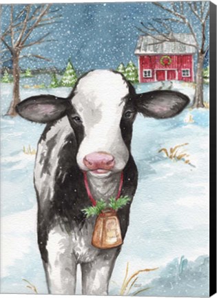 Framed Country Barn Christmas With Wreath Print