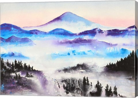 Framed Mountain Mist Landscape Print
