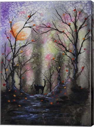 Framed Black Cat In Forest Print