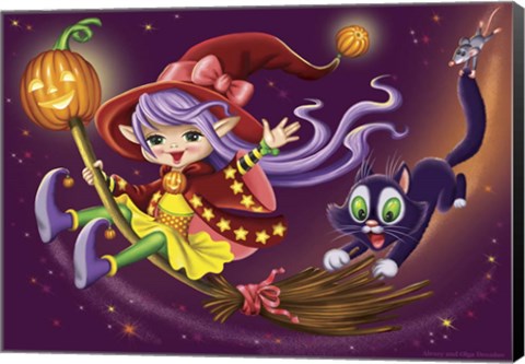 Framed Witch with a Cat Print