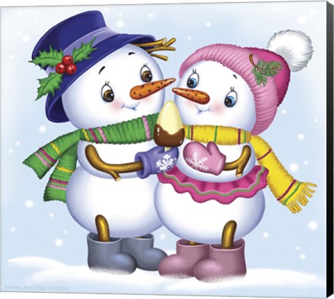 Framed Two Snowmen Print