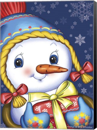Framed Snow Girl with a Gift Print