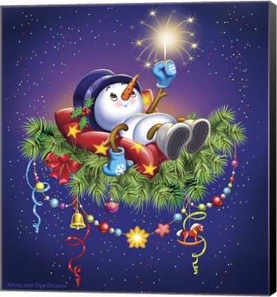 Framed Resting Snowman Print