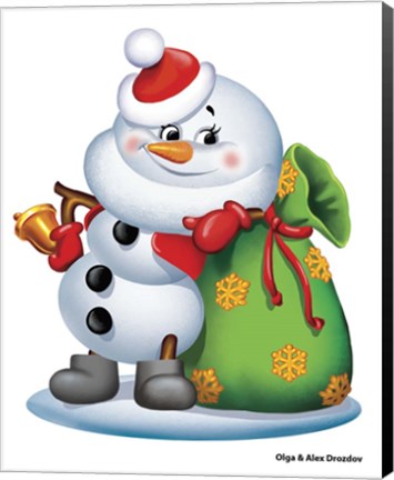 Framed Snowman With A Bag Of Gifts Print