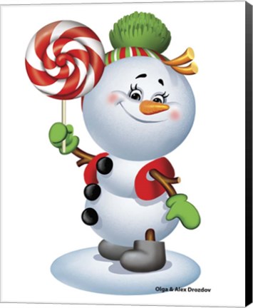 Framed Snowman With Candy Print