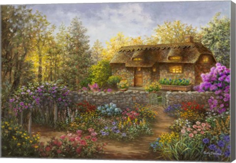 Framed Cottage Garden in Full Bloom Print