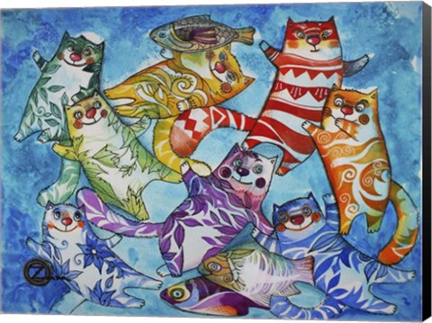 Framed Cats And Fish Print