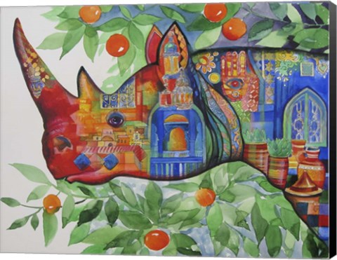 Framed Rhino In Marrakech Print